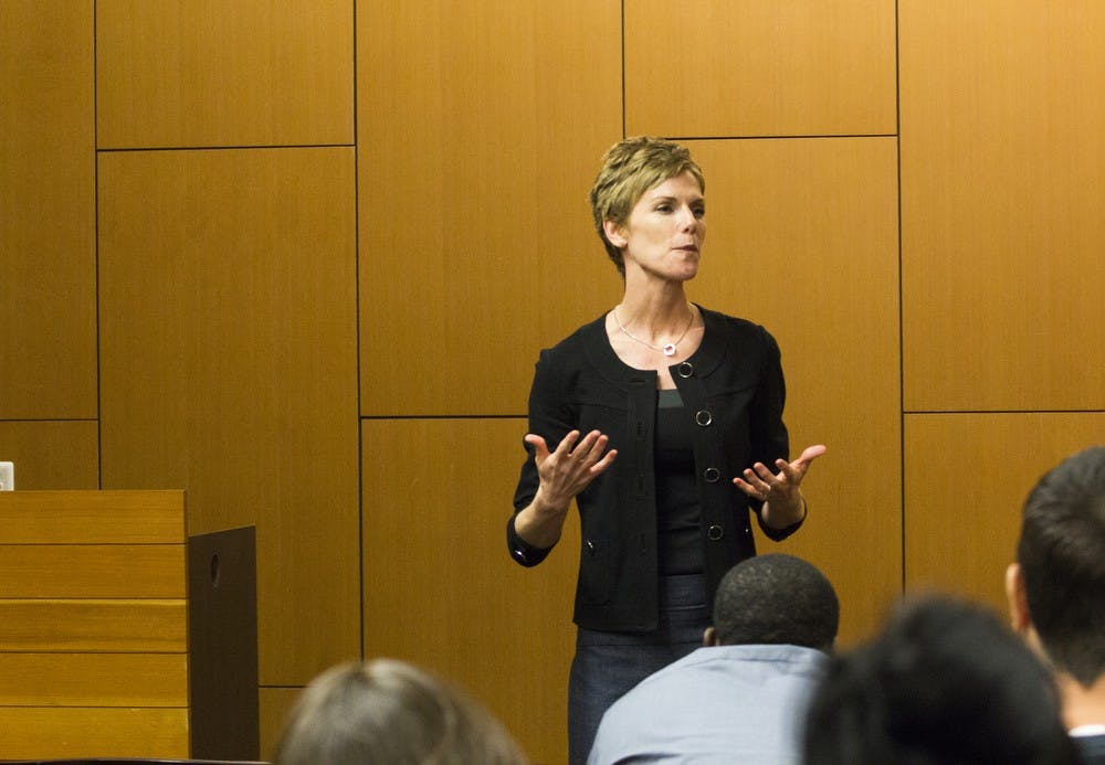 ProgressNow executive director Julie Erfle speaks about social issues and policy change on Wednesday, Nov 4, 2015, in the Coconino Room of the Memorial Union on the Tempe Campus.
