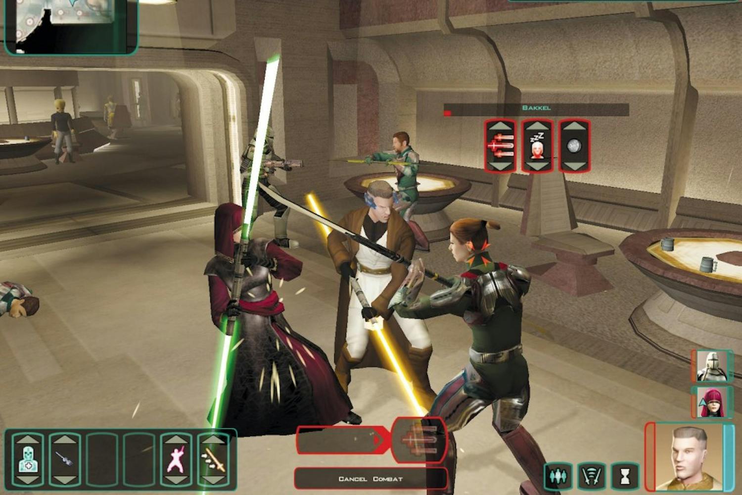 KOTOR 2’s gameplay was a pleasing mix of RPG and action elements. Players could arrange a party of able companions to fight alongside them and eventually, train some of them to become Jedi as well. Courtesy Google Images
