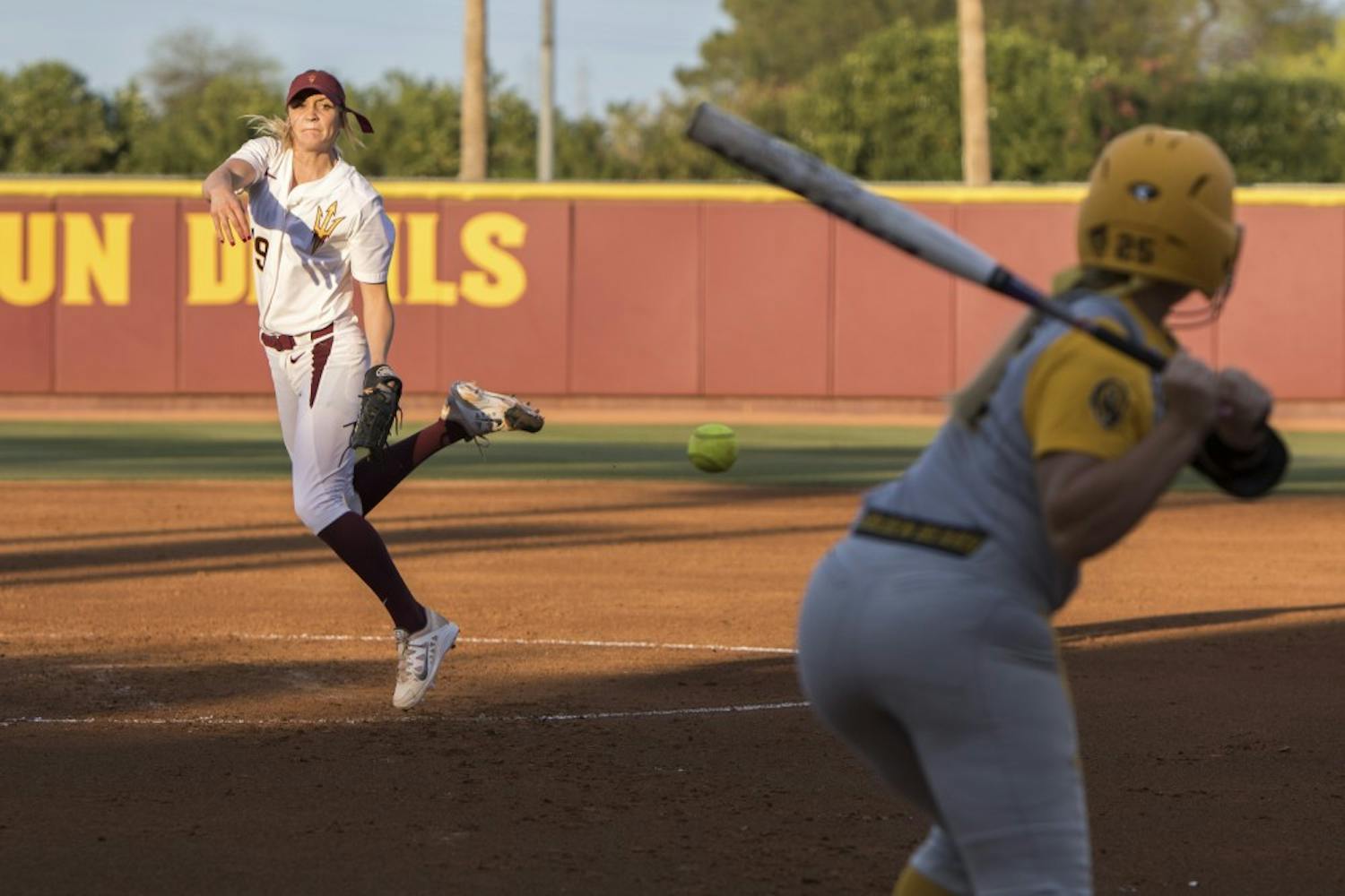 Freshman Breanna Macha allows seven runs on nine hits in six innings pitched against California at Farrington Stadium in Tempe  on Friday March 20, 2015. The Sun Devils defeated the Bears 8-7. (Jacob Stanek/ The State Press)