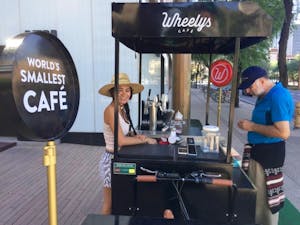 Maria Real-Tupas sells coffee and treats&nbsp;at her new coffee cart on Aug. 30, 2016,&nbsp;off of Central Ave&nbsp;at the downtown ASU campus.