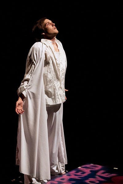 Tyler Gasper (Angel) says his goodbyes in a dress rehearsal of “Rent”.  (Photo by Mario Mendez)