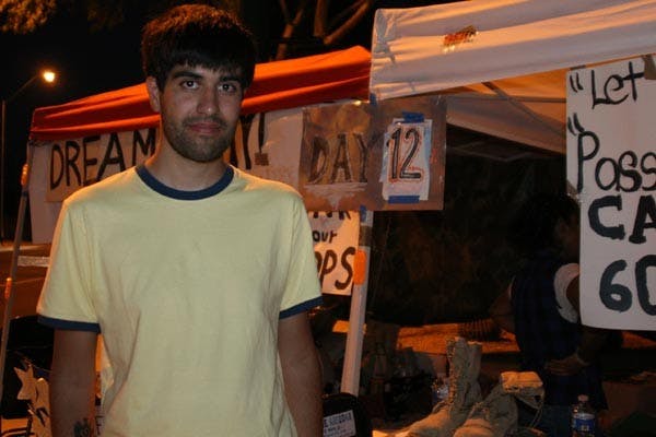 DREAM ACTIVIST: Mohammad Abdollahi, an Iranian born undocumented student from Michigan, has been helping at the DREAM camp outside of Sen. John McCain's office. (Photo by Anthony Sandoval)