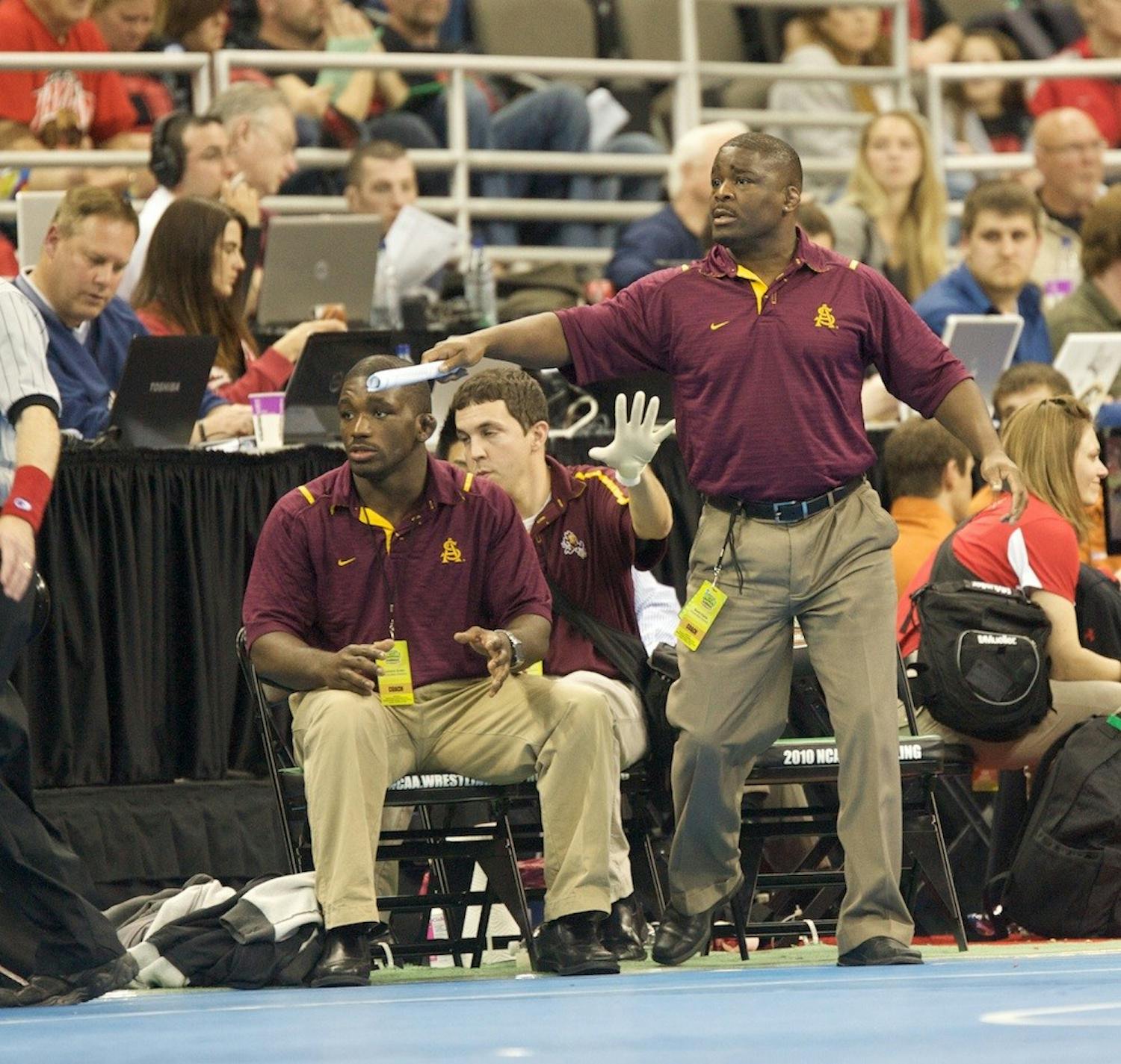 ASU coach Shawn Charles directs his team during the 2010 NCAA Championships. (Photo Courtesy of ASU Media Relations)