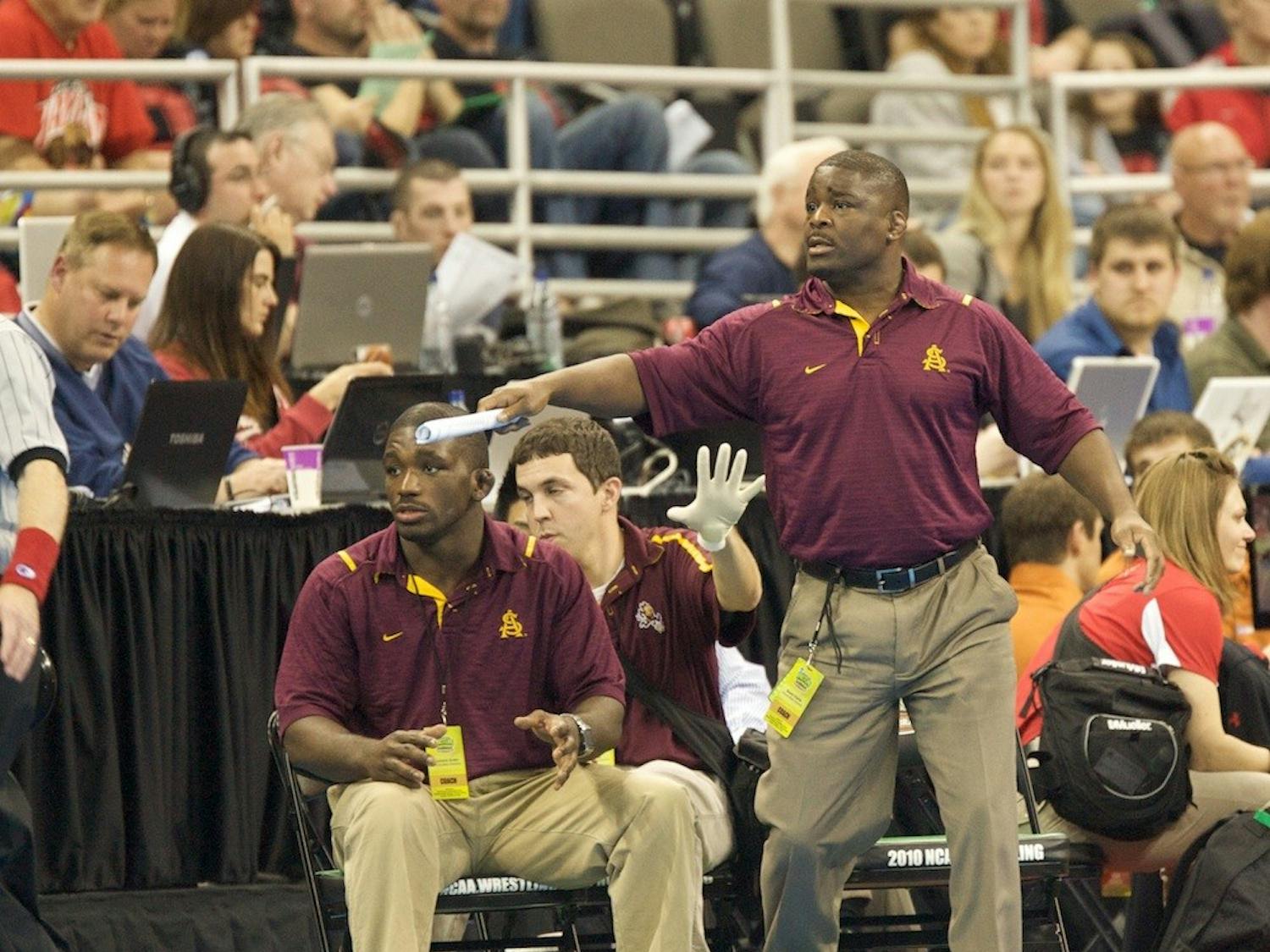 ASU coach Shawn Charles directs his team during the 2010 NCAA Championships. (Photo Courtesy of ASU Media Relations)