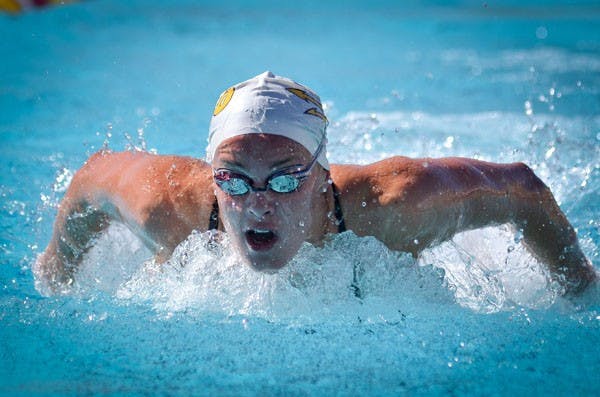 Senior Caroline Kuczynski took first place in the 100-meter fly with a time of 53:57 at the Arena Invitational in Long Beach, Calif. on Saturday. (Photo by Aaron Lavinsky)
