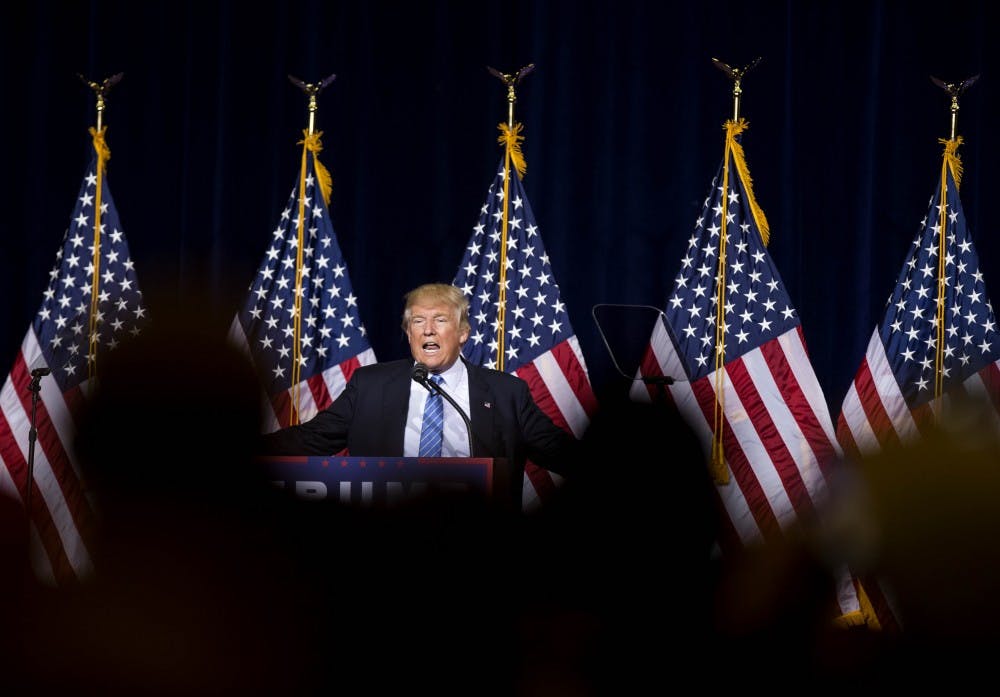 Donald Trump speaks during his campaign stop at the Phoenix Convention Center in Phoenix, Arizona, on Wednesday, Aug. 31, 2016. 