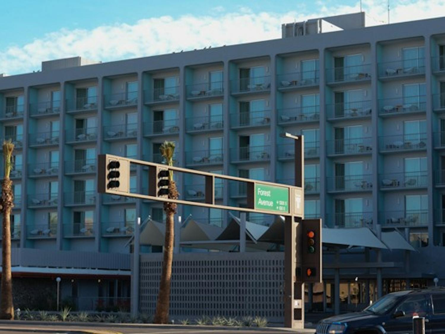 The Graduate Hotel on Apache and College avenues opened in the beginning of November 2014. In addition to the Normal Diner, the hotel will soon open a new restaurant later this year. (Photo by Jonathan Williams)