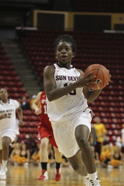 Sophomore guard Promise Amukamara goes up for a layup during the Sun Devils’ 59-51 win over Utah last season on Jan. 21. (Photo by Sam Rosenbaum)