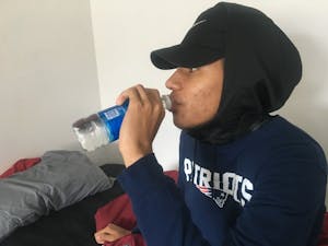 Student drinks water