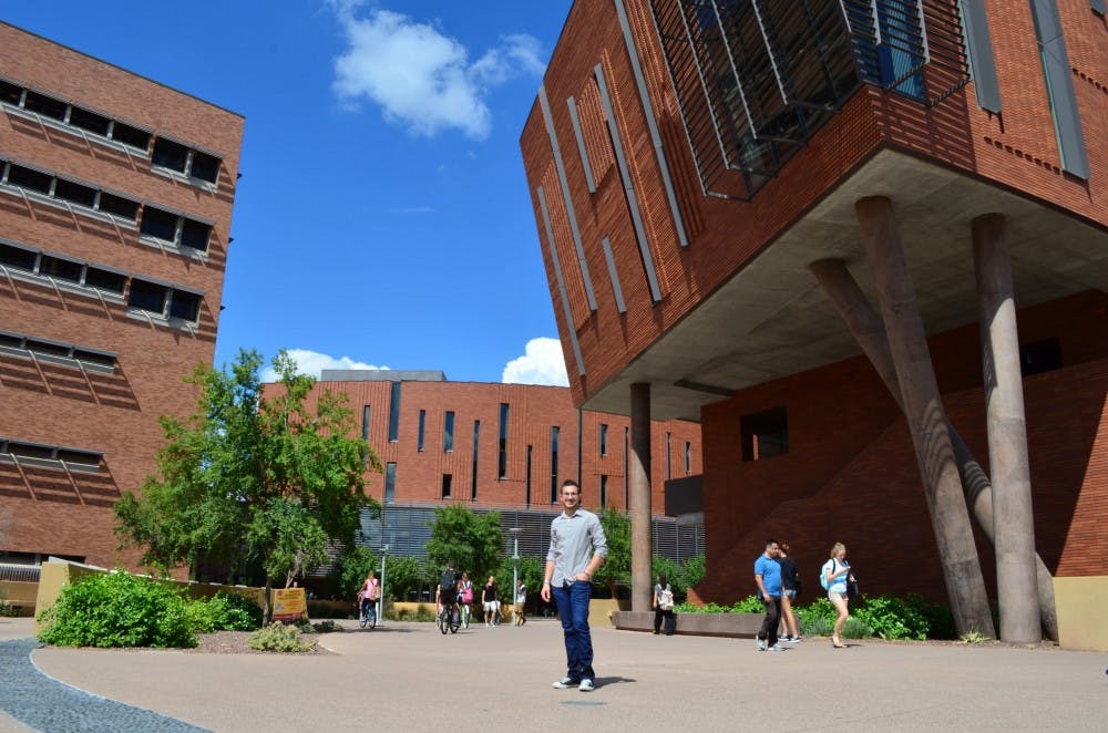 Ross Snyder, entrepreneur and ASU student outside the W.P. Carey School of Business. Photo by Heather Hudzinski. 