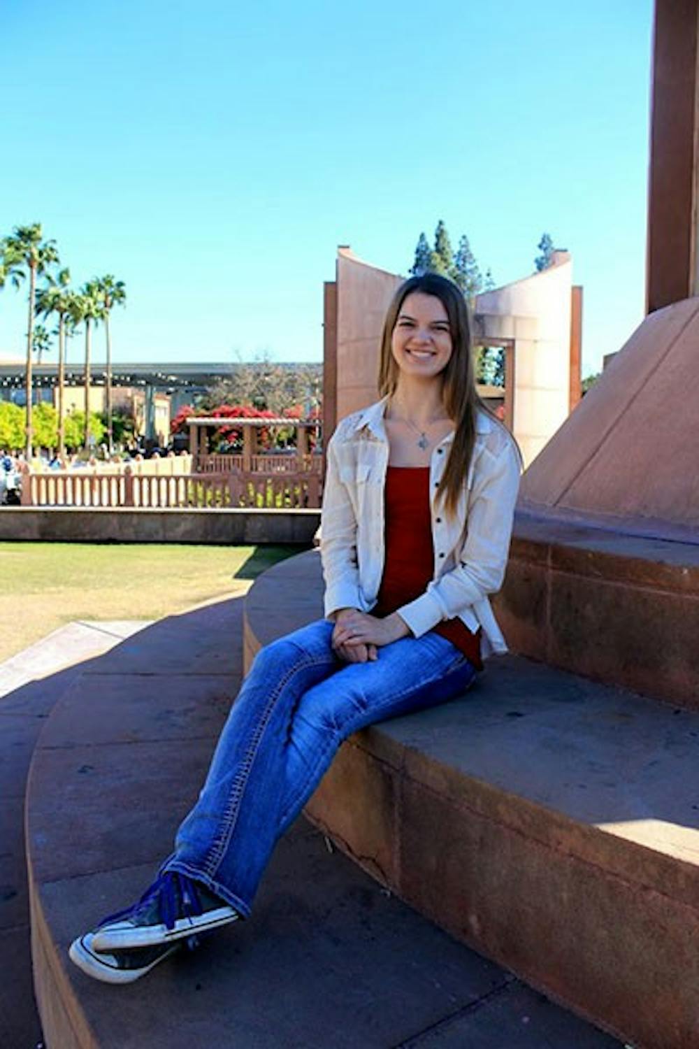 Justice studies freshman Erin Schulte will be a fellow with the Center for the Study of Religion and Conflict here at ASU for 2014 and 2015. Schulte will participate in a special class with the center’s director and work with faculty members on research projects. (Photo by Micaela Rodriguez)