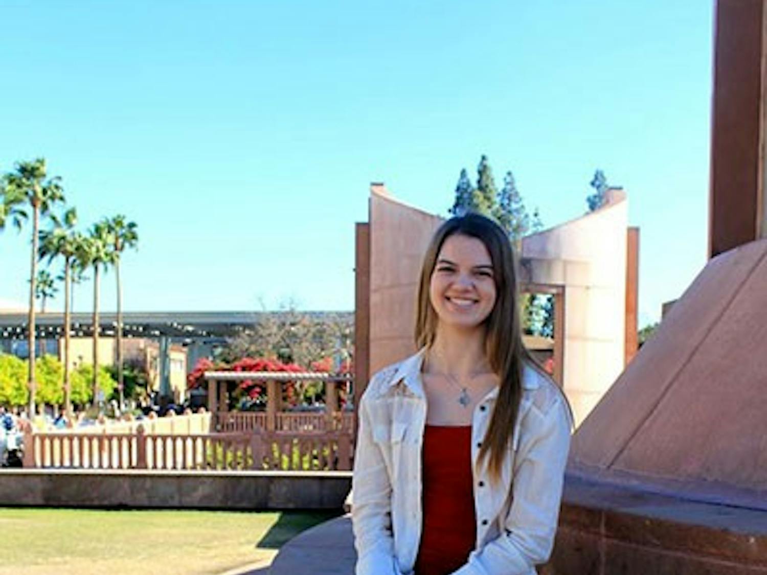 Justice studies freshman Erin Schulte will be a fellow with the Center for the Study of Religion and Conflict here at ASU for 2014 and 2015. Schulte will participate in a special class with the center’s director and work with faculty members on research projects. (Photo by Micaela Rodriguez)