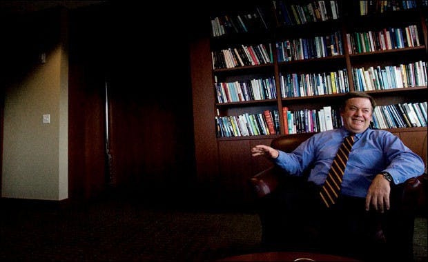 MATT PAVELEK | THE STATE PRESSPresident Crow takes a break in his office from meetings and emails before speaking at the opening of The School of Politics and Global Studies.