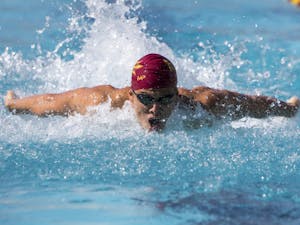 Senior Sean Kao competes in the 200 yard medley relay against the Air Force Academy on Saturday, Nov. 7, 2015, at Mona Plummer Aquatic Center in Tempe. Air Force defeated the Sun Devils 158-142.