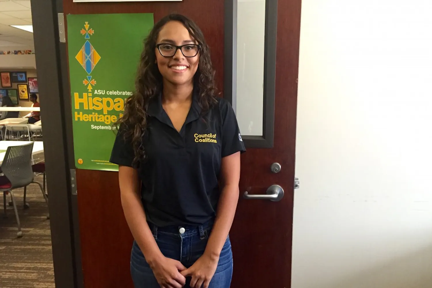 Angelica Rodriguez, ASU junior in business management, poses outside of the El Concilio office in the Memorial Union at the ASU Tempe campus on Thursday, Sept. 8, 2016.
