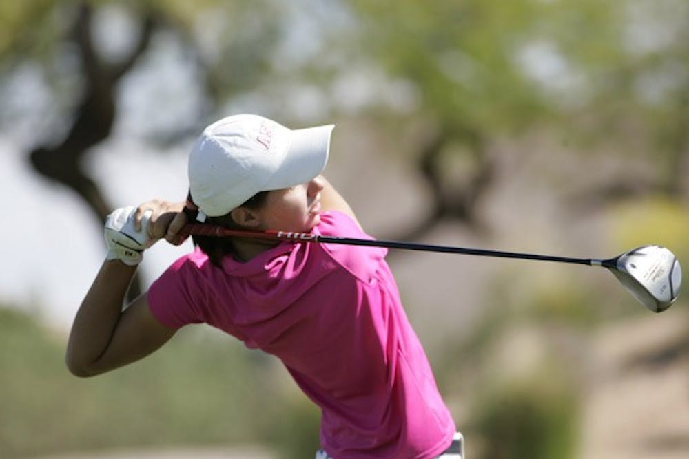 Finishing Touch: ASU senior Carlota Ciganda tees off earlier this season. On Wednesday Ciganda finished with a third round 1-over-par 72 to take the individual crown on the final day of the Northrop Grumman Regional Challenge in California. (Photo courtesy of ASU Media Relations)