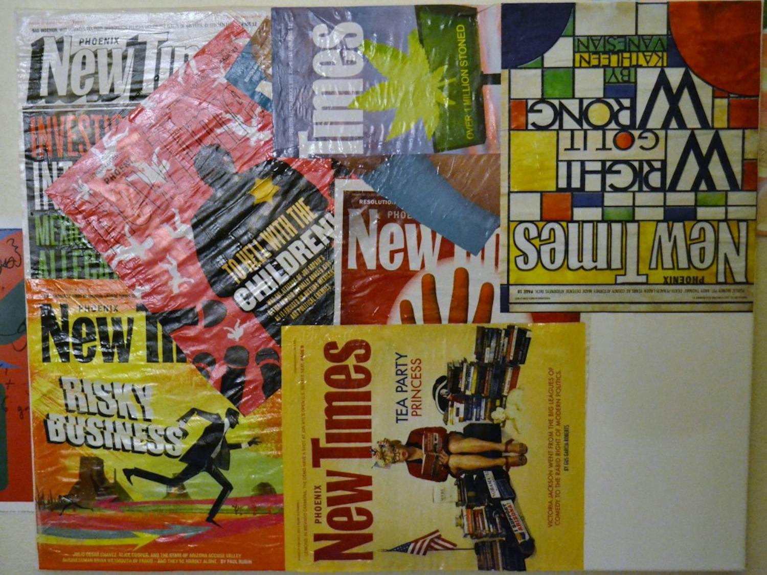 My in progress collage using the covers from the Phoenix New Times. Photo by Faith Breisblatt.