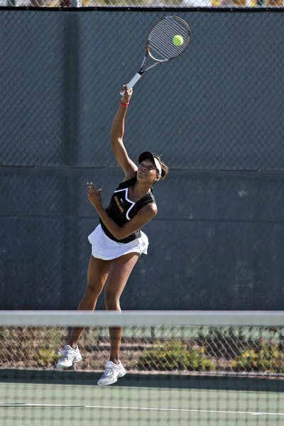 Sianna Simmons serves the ball versus Sacramento State on March 2. Simmons and the Sun Devils are travelling to southern California to face UCLA and USC this weekend. (Photo by Sam Rosenbaum)