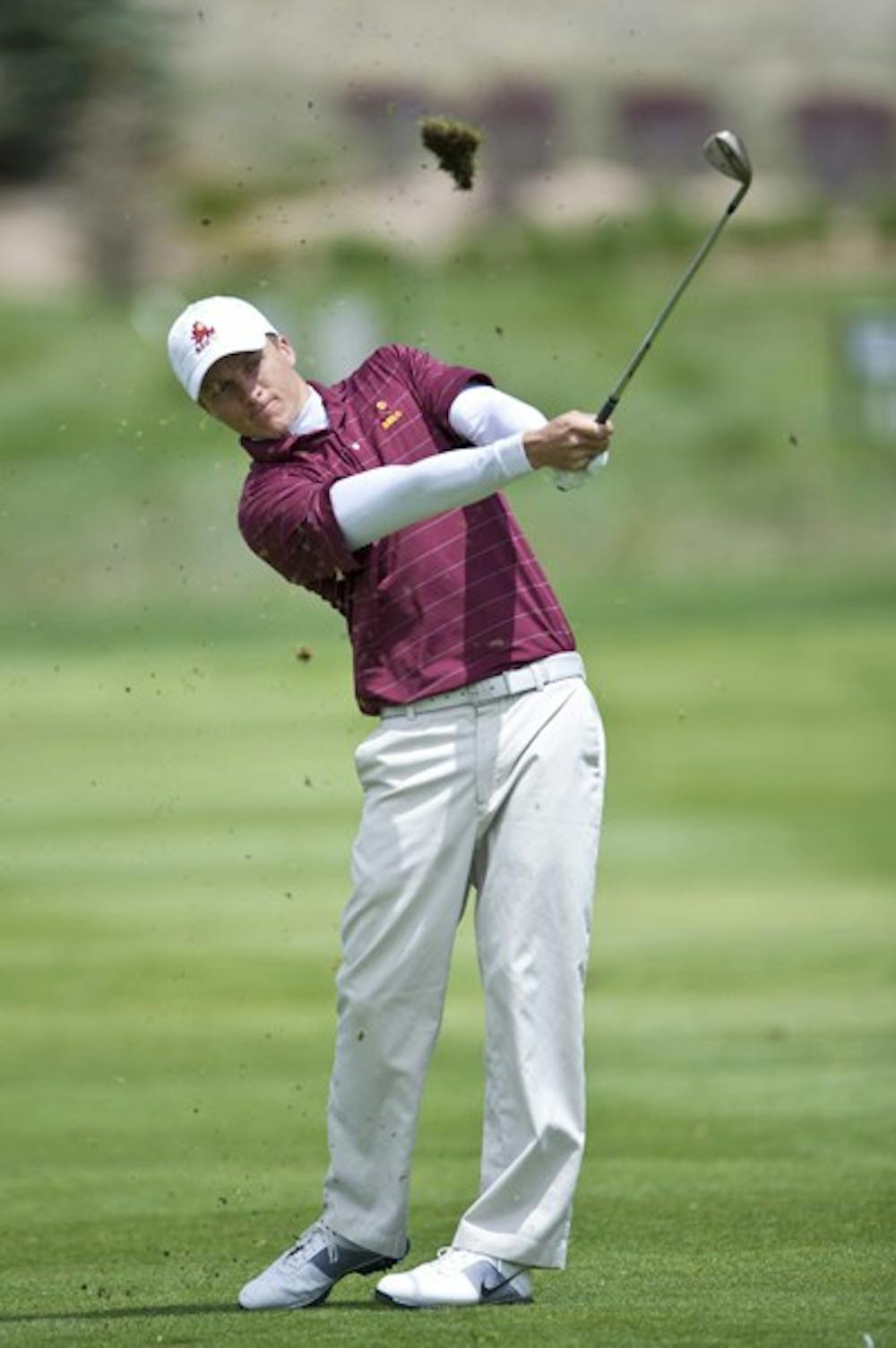 Open experience: Scott Pinckney makes an approach shot as an ASU player earlier in the season. The ASU graduate played in the US open, missing the cut despite two solid rounds of golf.  (Photo courtesy of Joel Broida)