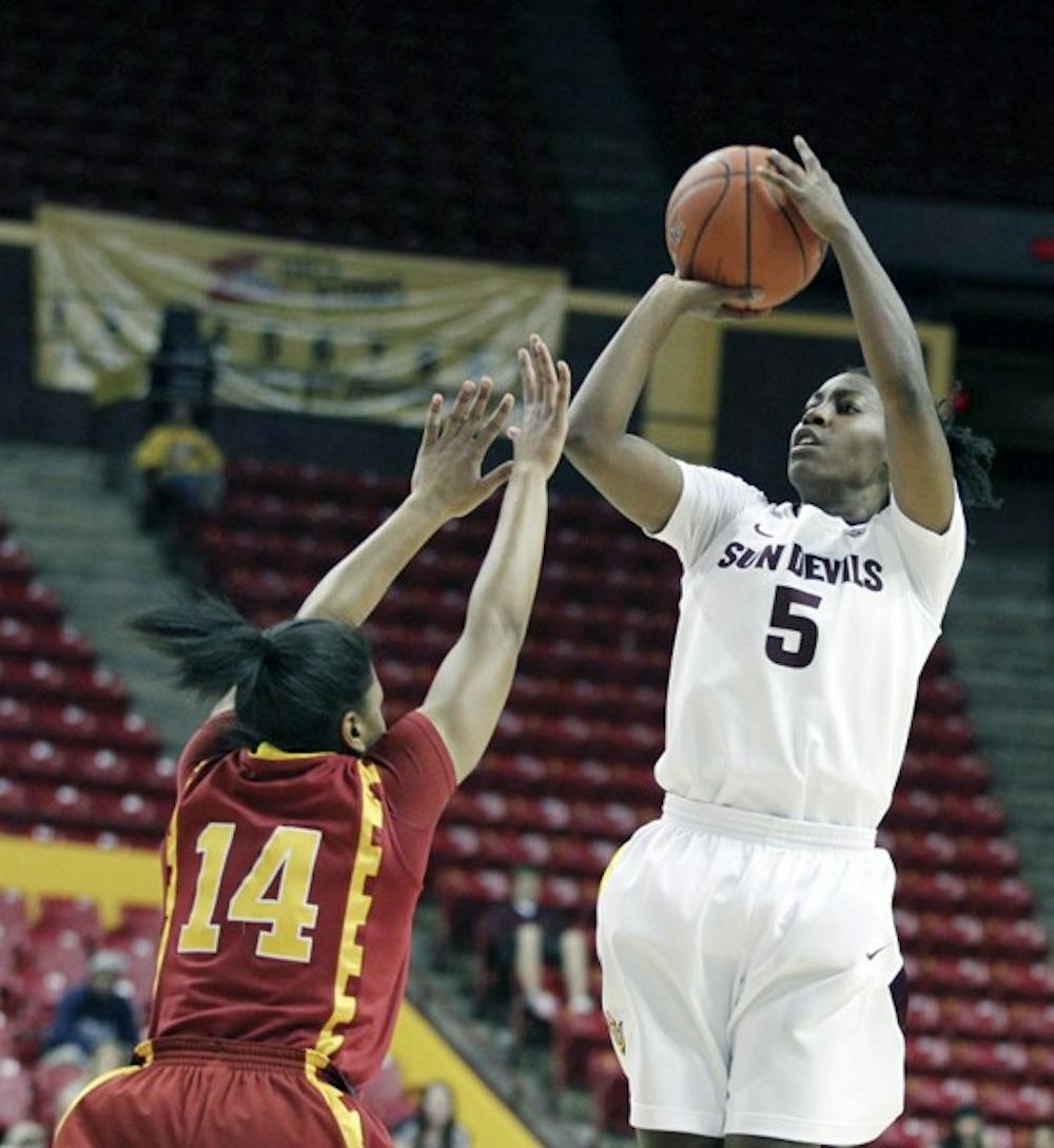 Deja Mann takes a shot against USC during the first home game on Jan. 5. Mann was voted team captain by her teammates.  (Photo by Sam Rosenbaum)