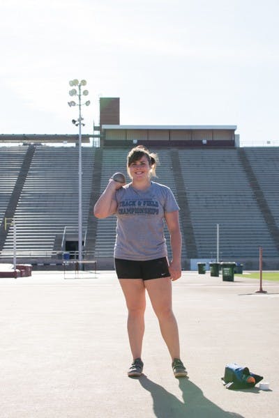 Redshirt senior Anna Jelmini poses for a photograph after a practice in Tempe at Sun Angel Stadium on April 8. Jelmini took home an award for outstanding female NCAA student-athlete at the 2014 Pitchfork Awards. (Photo by Andrew Ybanez)