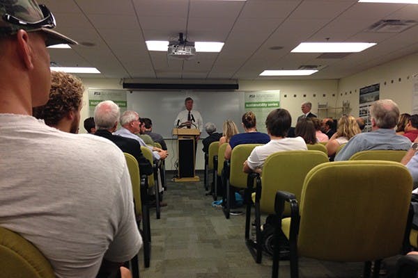 Secretary of Agriculture Tom Vilsack speaks to students and professors on Thursday, Sept. 4, 2014. (Photp by Jonathan Williams)