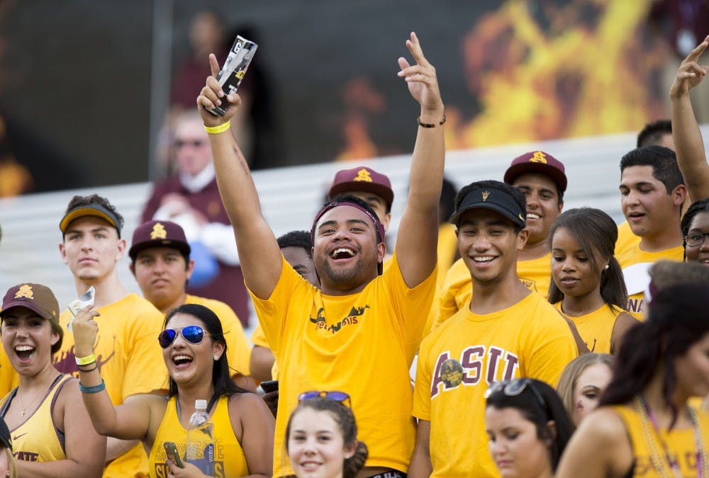 ASU students flood into the south Inferno section before the Sun Devil football squad kicks off on Sept. 12., 2015. 
