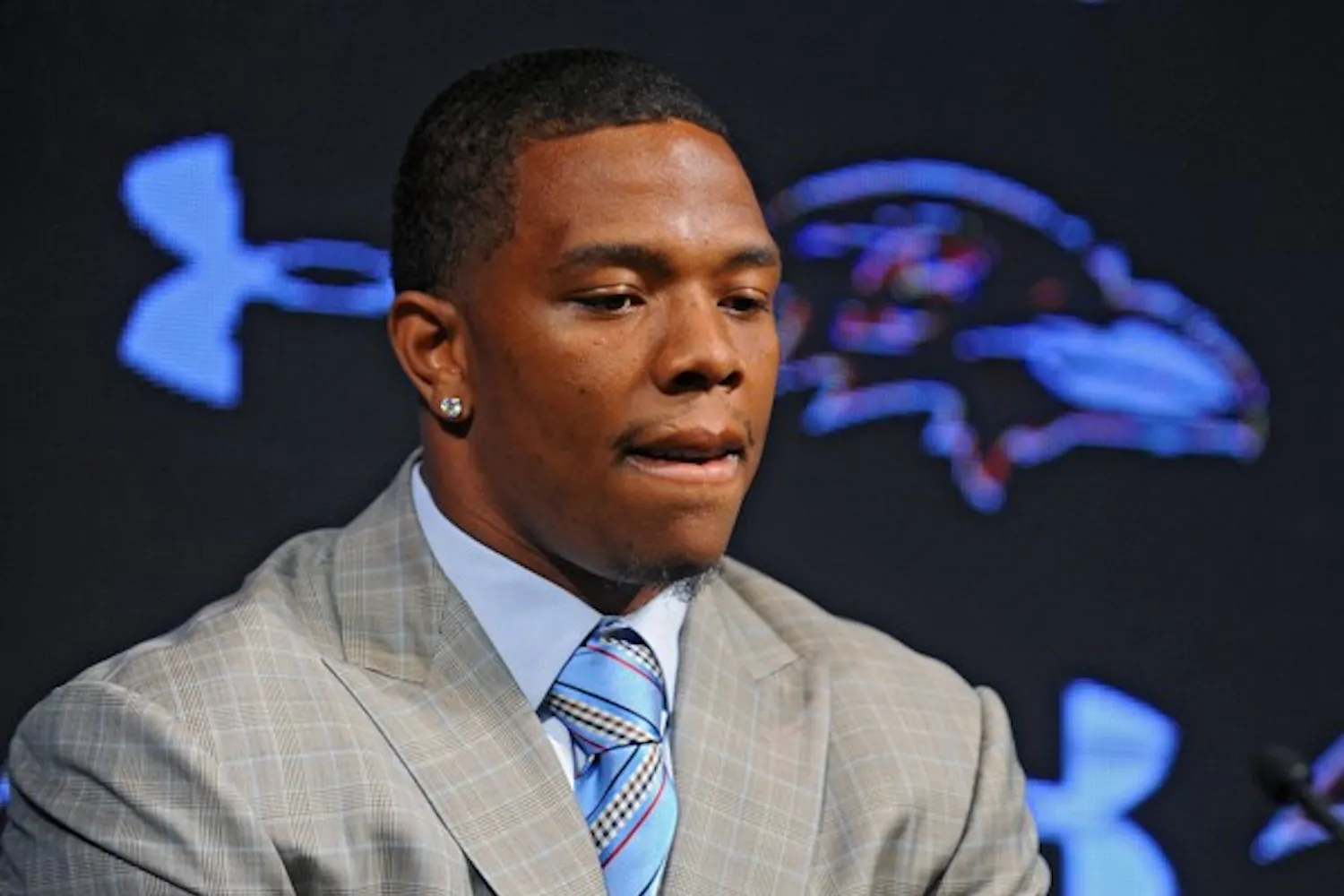 Ravens running back Ray Rice and his wife Janay made statements to the news media May 5, 2014, at the Under Armour Performance Center in Owings Mills, Md, regarding his assault charge for knocking her unconscious in a New Jersey casino. On Monday, Sept. 8, 2014, Rice was let go from the Baltimore Ravens after a video surfaced from TMZ showing the incident. (Kenneth K. Lam/Baltimore Sun/MCT)