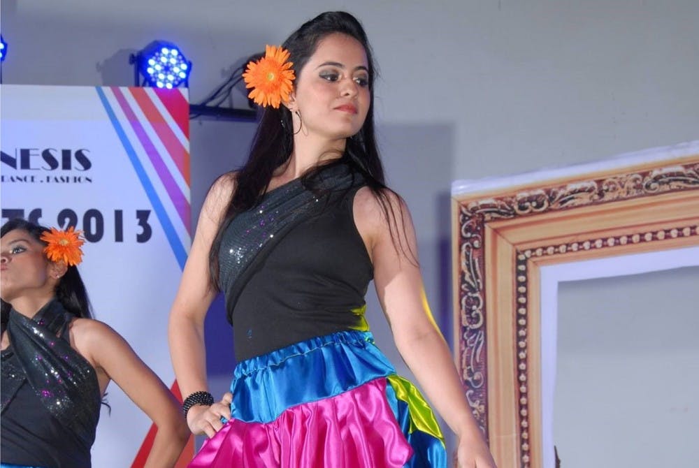 Vinuta Chopra is pictured performing Bollywood style dance. 