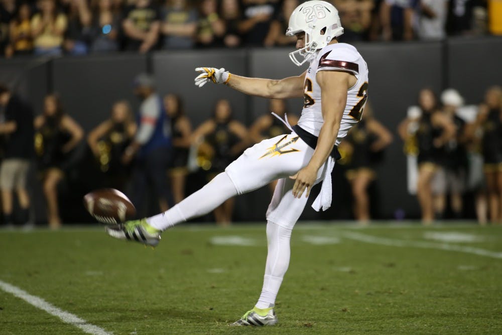 Arizona State senior Matt Haack punts the ball on Saturday, Oct. 15, 2016, in Folsom Field in Boulder, Colorado. The Colorado Buffaloes went on to defeat the Sun Devils 40-16.