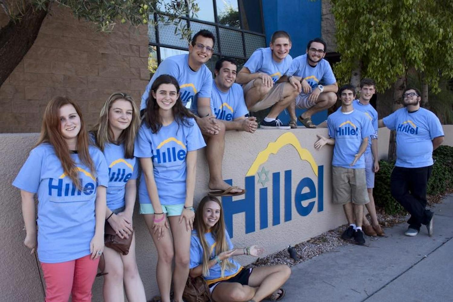 Students pose for a photo&nbsp;outside of Hillel together.