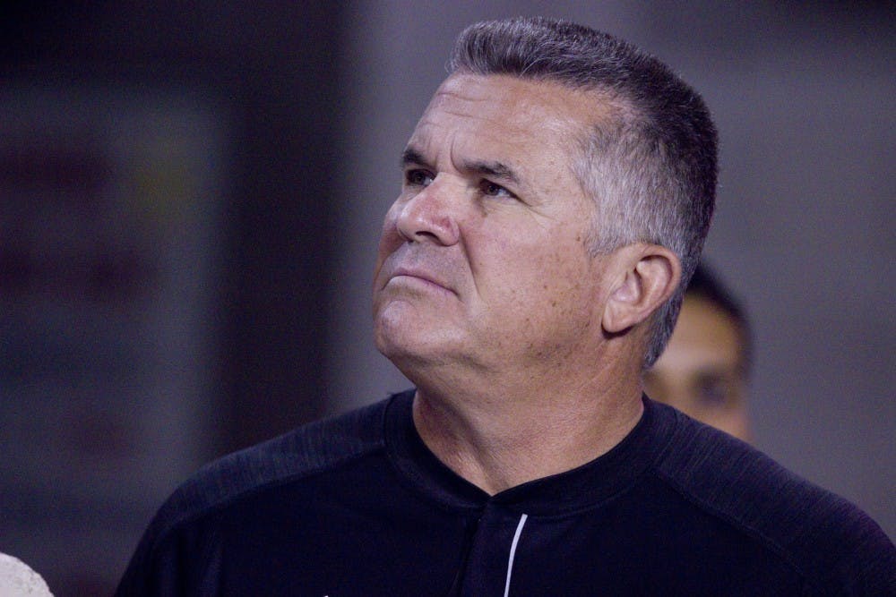 ASU head coach Todd Graham looks onto the field during pregame warmups before the annual Territorial Cup football game against UA in Tucson's Arizona Stadium on Friday, Nov. 15, 2016.