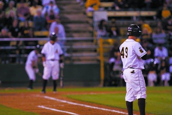 BRING OUT THE BROOMS: ASU senior outfielder Kole Calhoun had two doubles and three RBI in the Sun Devils' 14-6 win over USC on Sunday. ASU swept the Trojans over the weekend to remain in sole possession of first place in the Pac-10. (Photo by Scott Stuk)