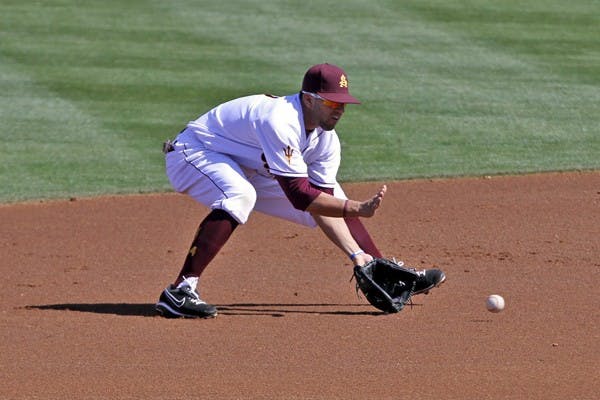 Deven Marrero fields a ground ball in a game against UC Riverside on Feb. 26. Marrero returned to action against Long Beach State and looks to contribute more as the Sun Devils face Utah State on Tuesday. (Photo by Sam Rosenbaum)