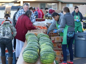 Customers pick out their produce at a Borderlands P.O.W.W.O.W market.&nbsp;