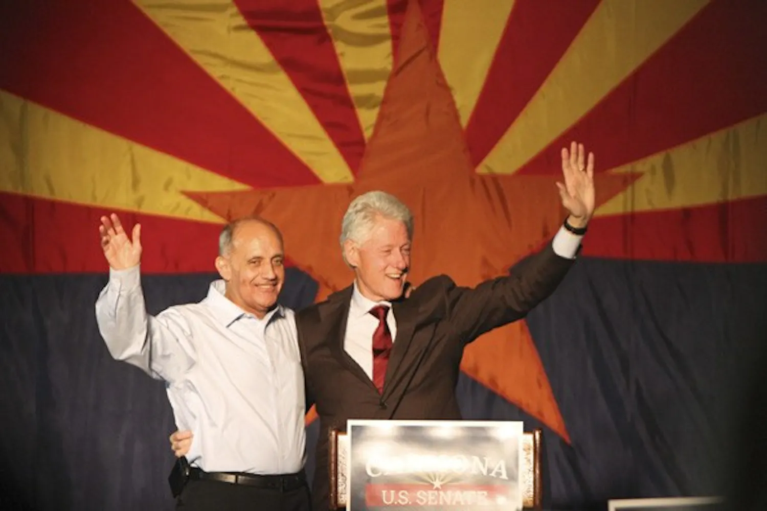 Cameras line the media booth at Richard Carmona's rally for U.S. Senate late Wednesday. The rally brought students and residents from across Arizona together to watch former President Bill Clinton give a speech in support of Carmona. (Photo by Sam Rosenbaum)