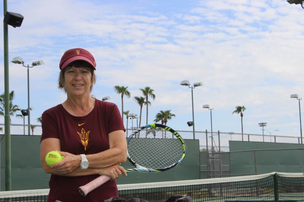 ASU tennis coach Sheila McInerney is pictured at the Whiteman Tennis Center in Tempe. (Photo by Evan Webeck)
