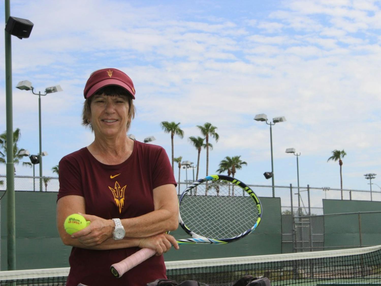 ASU tennis coach Sheila McInerney is pictured at the Whiteman Tennis Center in Tempe. (Photo by Evan Webeck)