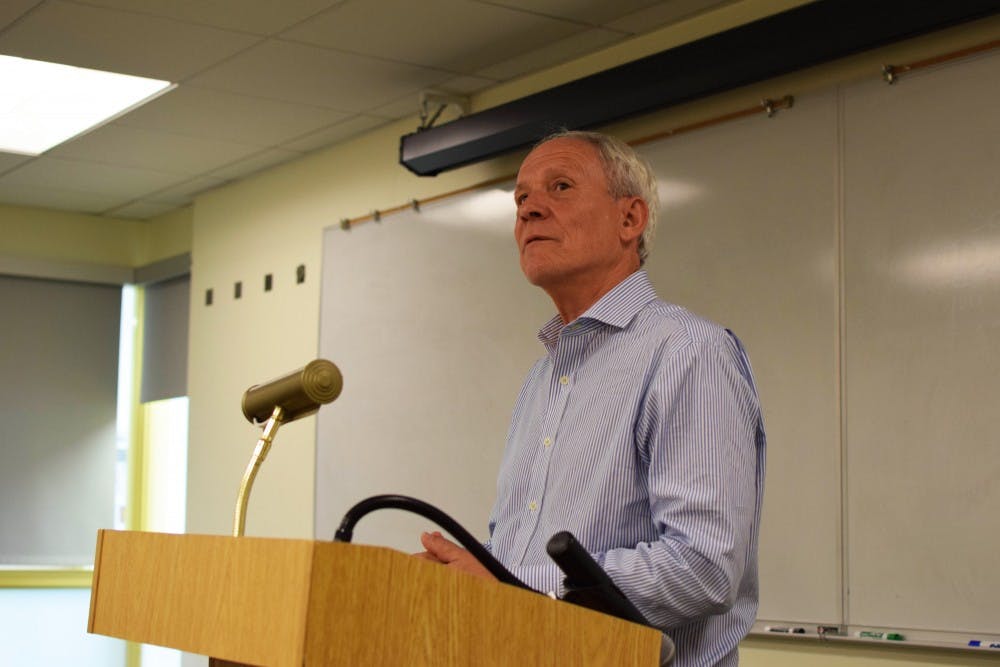 Patagonia's Head of Marketing Vincent Stanley speaks about the company's sustainability initiatives in Wrigley Hall on September 21st, 2016.