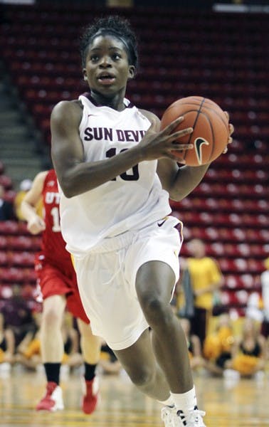 Promise Amukamara leads the fast break against Utah on Jan. 21. ASU looks to extend its three-game winning streak as it travels to Washington State. (Photo by Sam Rosenbaum)