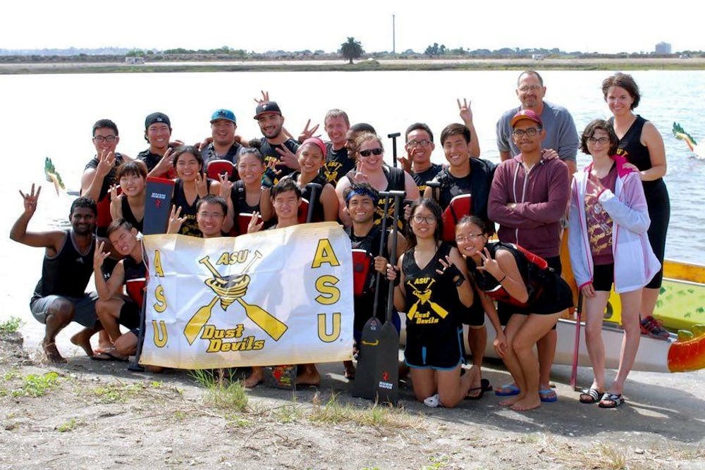 The ASU Dragon Boat team poses for a photo.