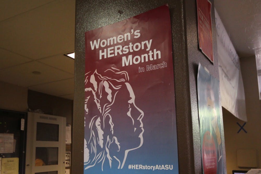 A Women's HERstory Month is displayed on Wednesday, March 17, 2016, on the Tempe campus.