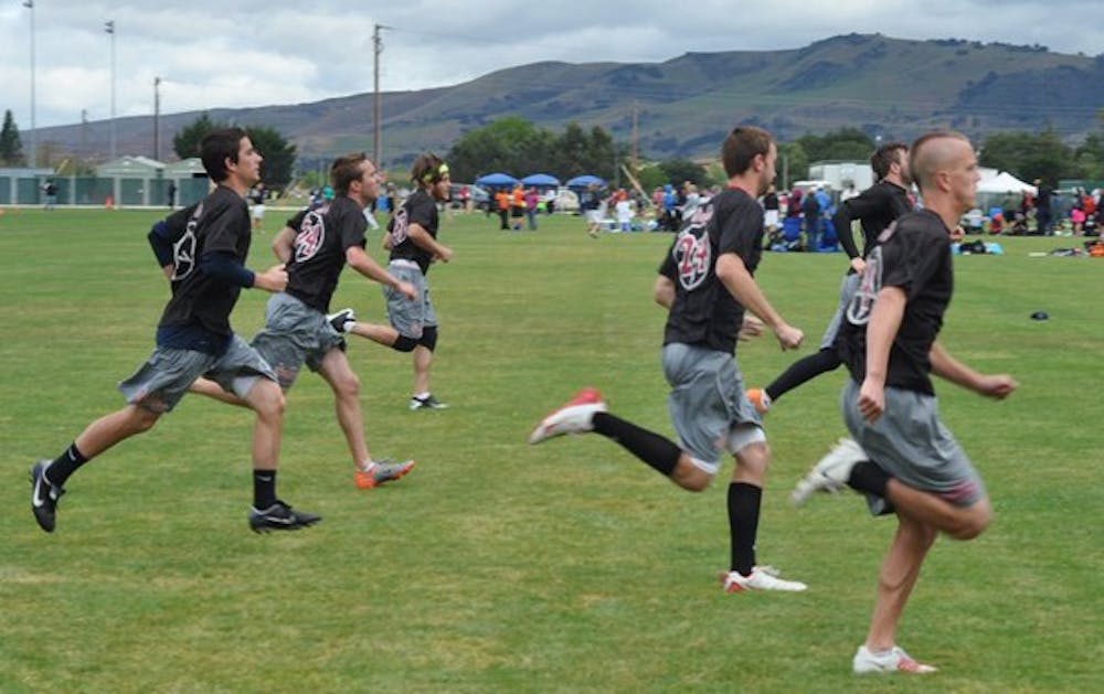 Team running down following the pull (Like a kickoff in football). Photo courtesy the Diablos.