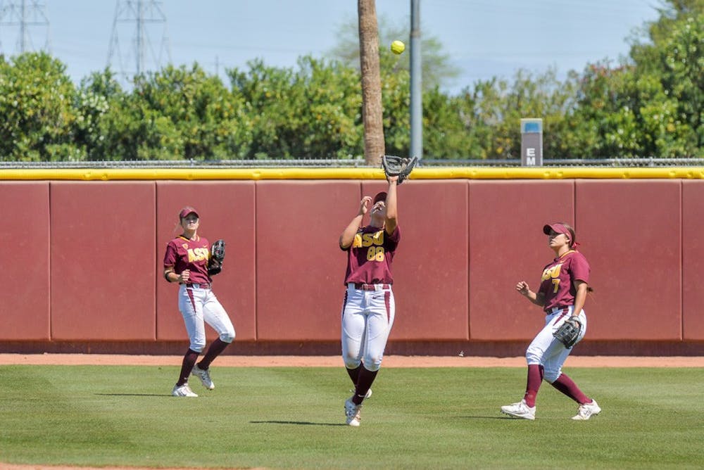 Freshman Second Baseman Nikki Gerard makes the catch to end the fifth inning on Sunday, March 22, 2015 at Farrington Stadium as the ASU Sun Devils faced off with the California Bears.