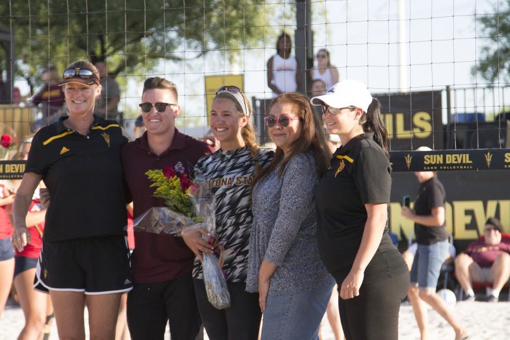 Senior Logan Rae was honored as she played the last game of her career during Wednesday's match vs. UofA at the PERA club in Tempe. 20 April 2016
