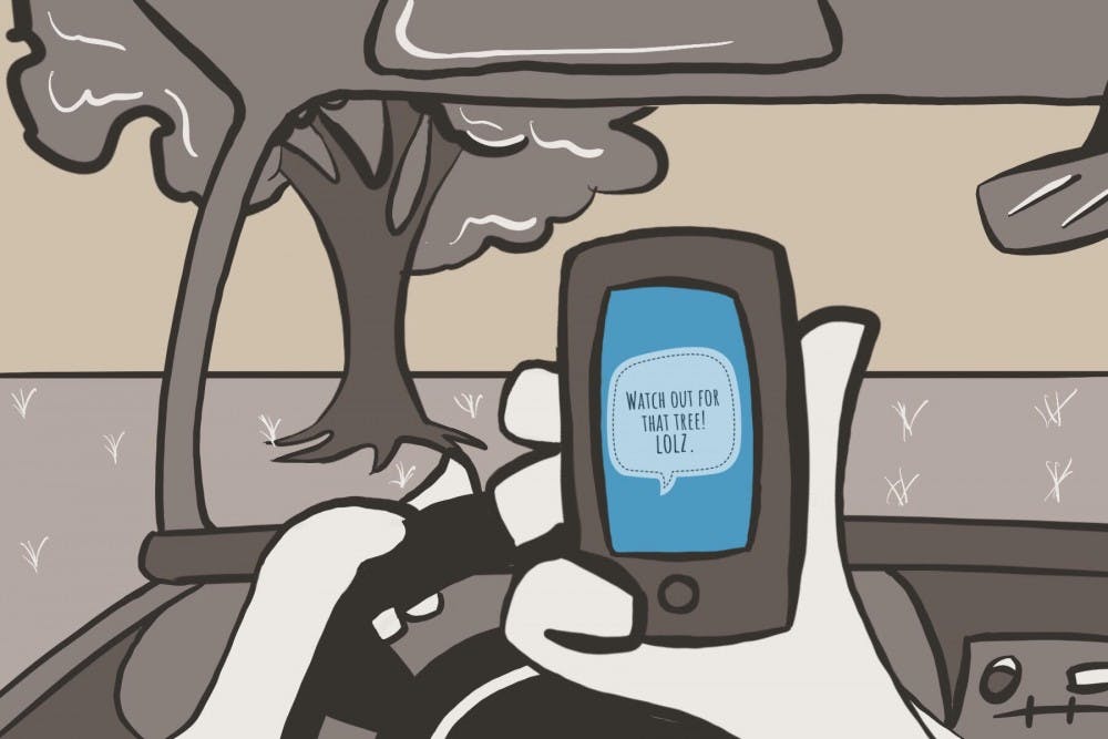 "Distracted driving can be just as dangerous as drunk driving." Illustration published on Thursday, April 27, 2017.