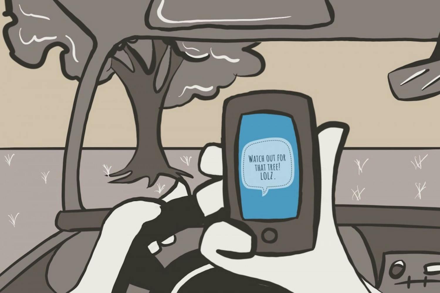 "Distracted driving can be just as dangerous as drunk driving." Illustration published on Thursday, April 27, 2017.