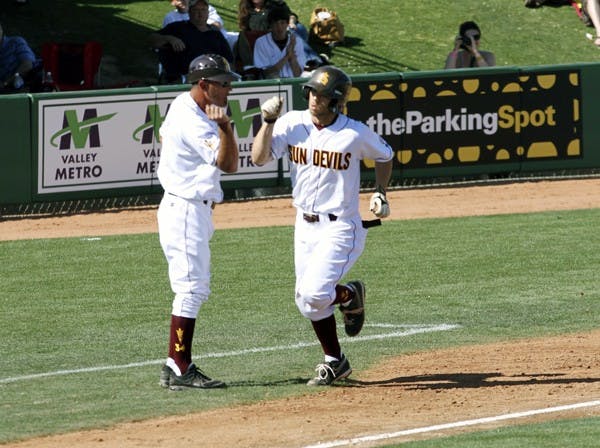 Joey DeMichele rounds third base after hitting a home run in a game against UC Riverside on Feb. 25. DeMichele and the Sun Devils fell to Saint Mary’s in extra innings Sunday. (Photo by Sam Rosenbaum)
