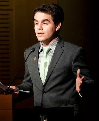 House Representative Juan Mendez (D) gives a speech on Friday, Jan. 31 for the Secular Student Alliance. Mendez is the only representative in the house who is openly atheist. He is also an ASU graduate.  (Photo by Mario Mendez)