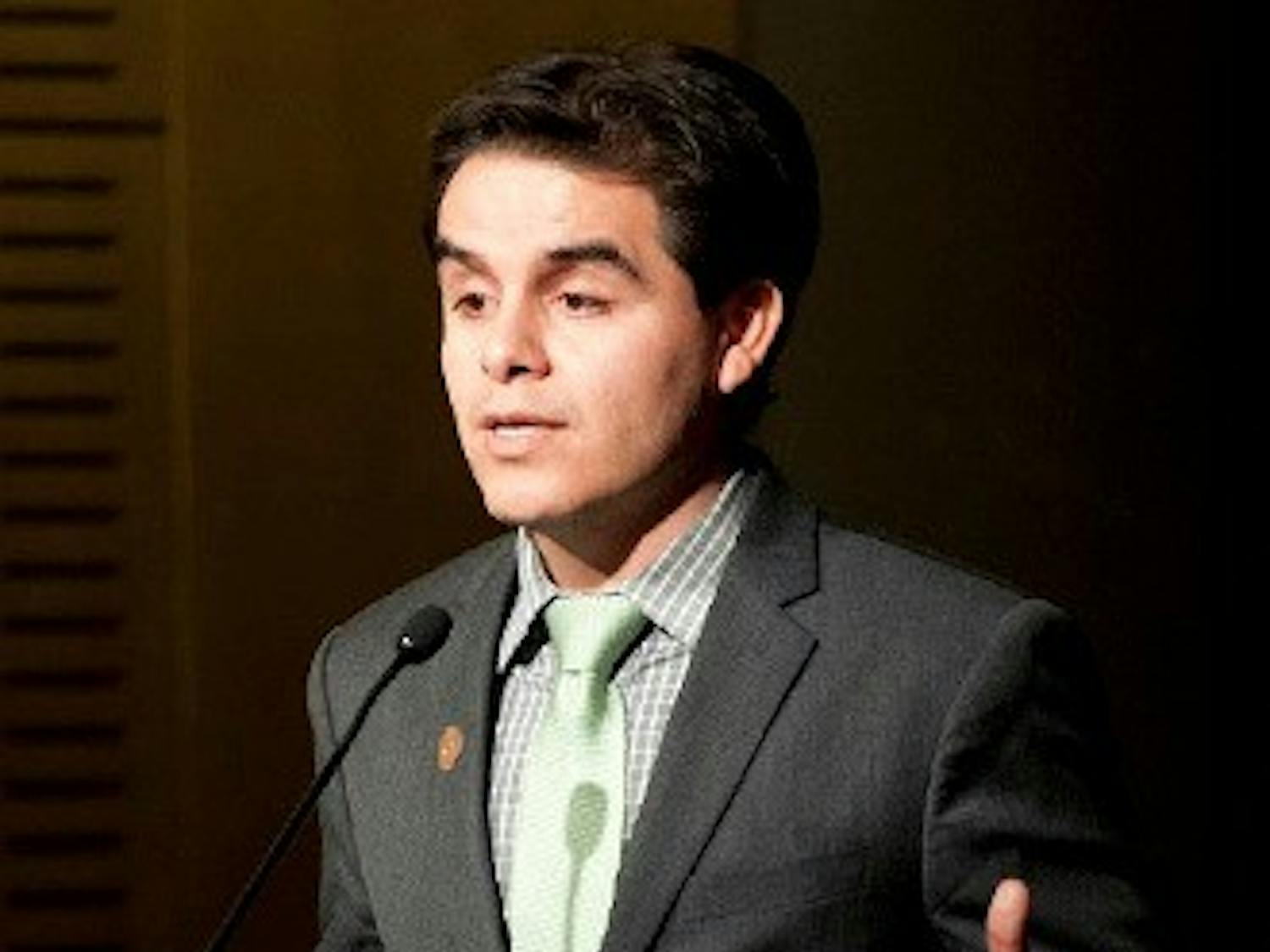 House Representative Juan Mendez (D) gives a speech on Friday, Jan. 31 for the Secular Student Alliance. Mendez is the only representative in the house who is openly atheist. He is also an ASU graduate.  (Photo by Mario Mendez)